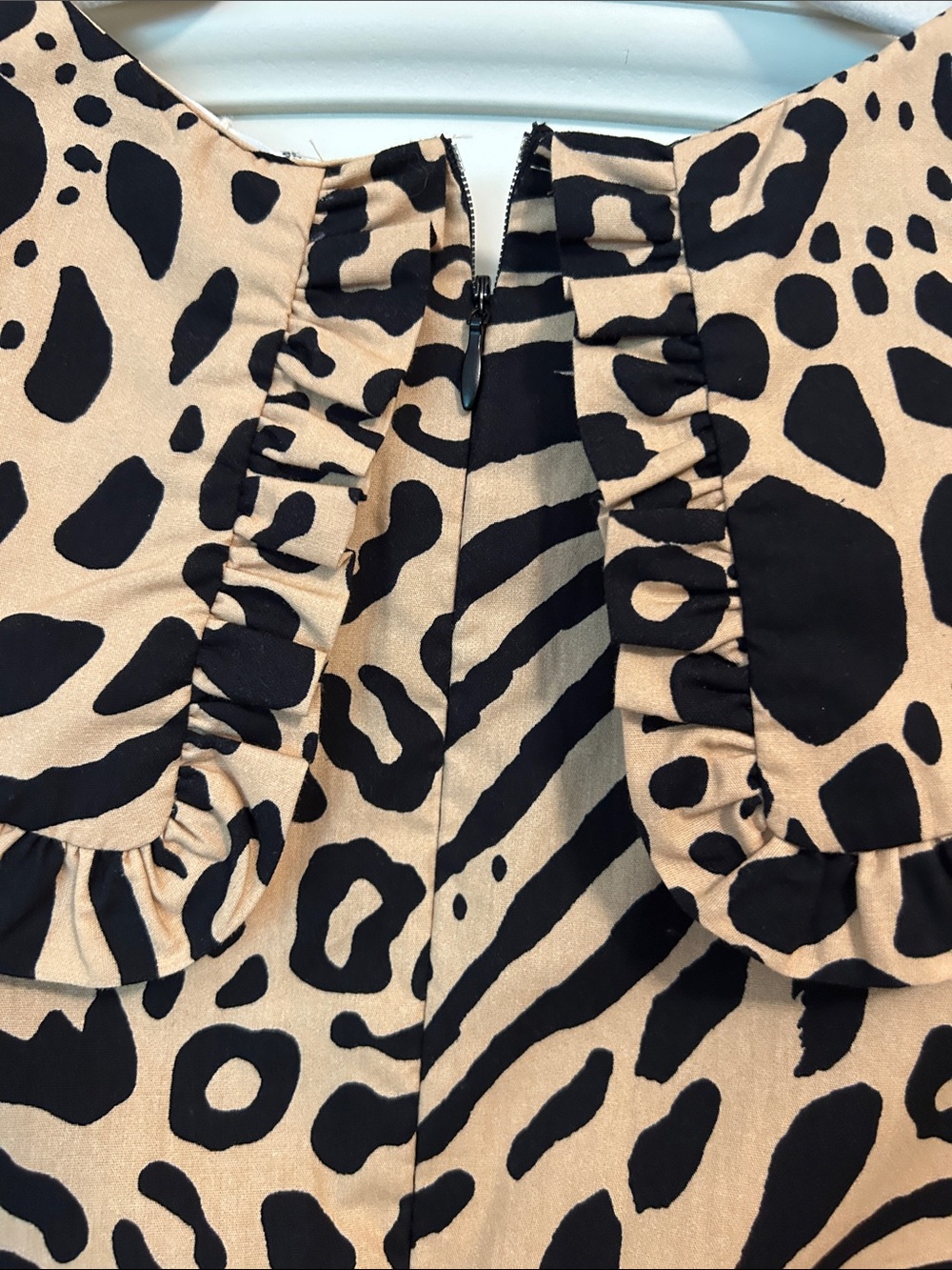 Mango Leopard Print Ruffle Neck Dress in Tan and Black - Picture 7 of 9